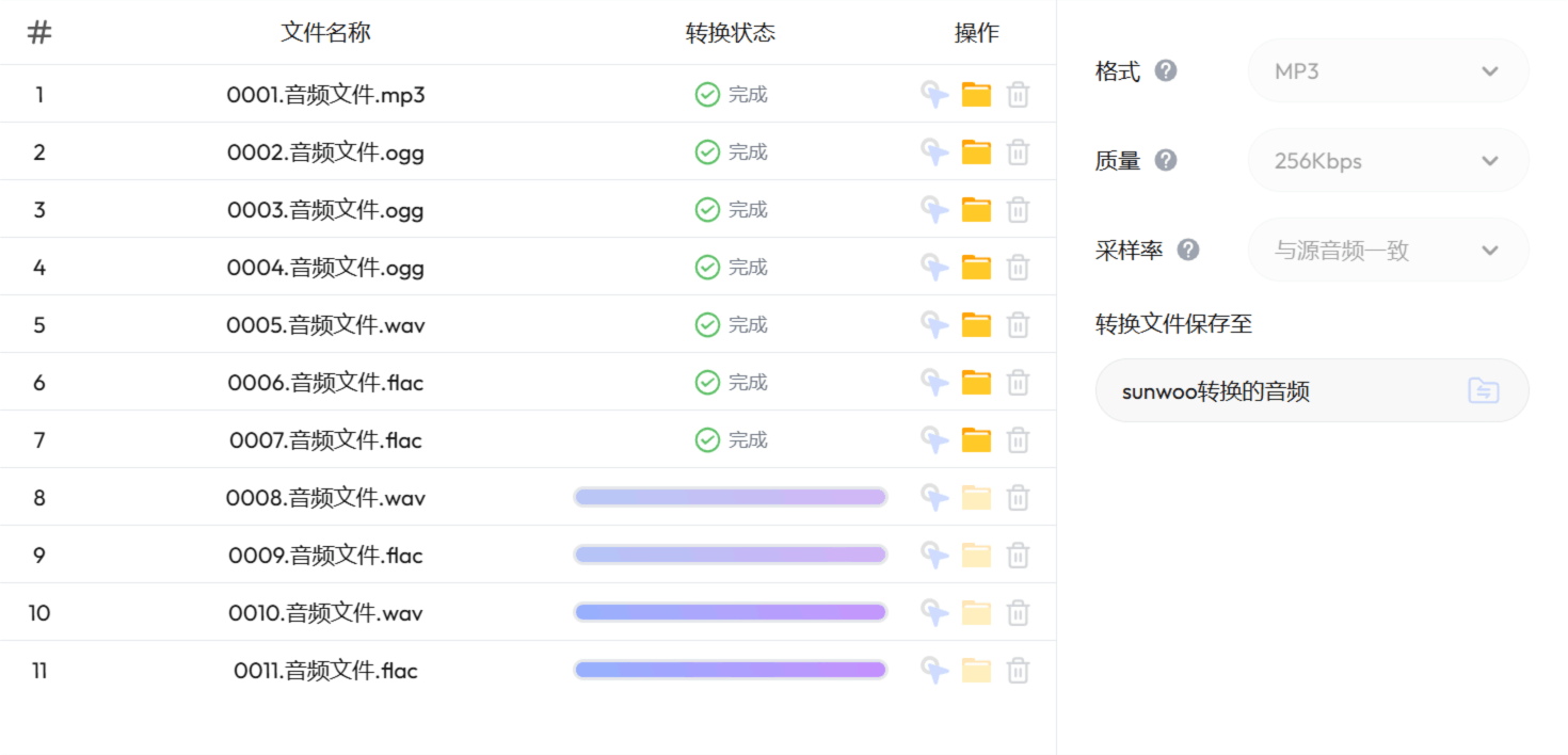 sunwoo 音频格式转换器的专业音频参数设置界面